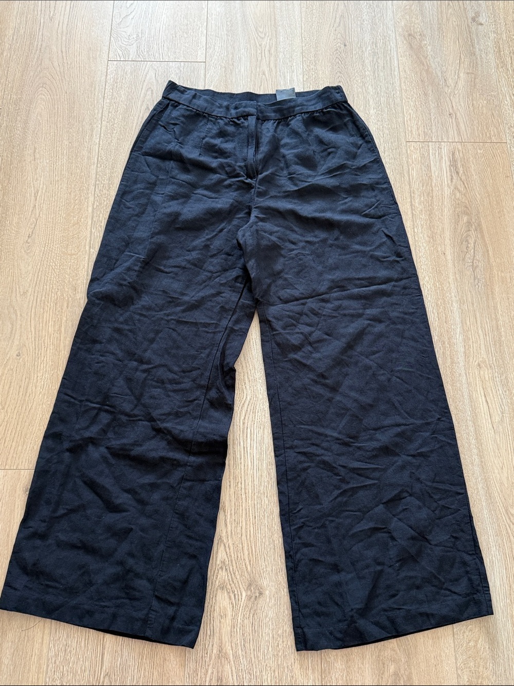 Black Pants Wide Leg High Waisted Linen Blend